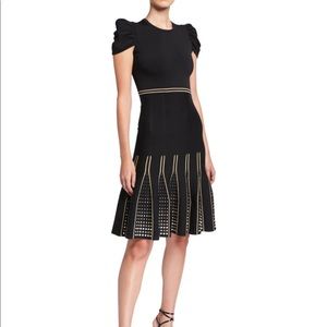 Shoshanna Elenna Metallic Dot Jacquard Pleated Hem Dress